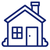 Blue house symbol on black background