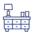 Dresser with lamp and cups icon