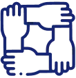 Connected hands forming a square shape
